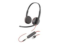 Poly Blackwire 3225 - 3300 Series - headset - på örat - kabelansluten - USB, 3,5 mm kontakt - svart - Skype-certifierat, Avaya-certifierad, Cisco Jabber-certifierad 80S11AA