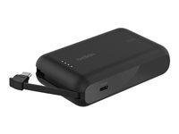 Belkin BoostCharge - Strömförsörjningsbank - med integrerad kabel - 10000 mAh - 20 Watt - 3 A - Fast Charge - 2 utdatakontakter (24 pin USB-C) - svart BPB021HQBK