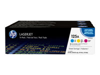 HP 125A - 3-pack - gul, cyan, magenta - original - LaserJet - tonerkassett (CE259AM) - för Color LaserJet CM1312 MFP, CM1312nfi MFP, CP1215, CP1515n, CP1518ni CF373AM