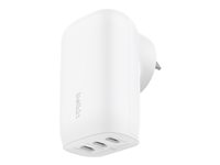 Belkin BoostCharge - Strömadapter - PPS-teknik - 67 Watt - 3.25 A - Fast Charge, PD 3.0, Strömmatning 3.1 - 3 utdatakontakter (24 pin USB-C) - vit WCC002VFWH