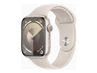 Apple Watch Series 9 (GPS) - 45 mm - stjärnljusaluminium - smart klocka med sportband - fluoroelastomer - starlight - bandstorlek: M/L - 64 GB - Wi-Fi, Bluetooth, UWB - 38.7 g MR973KS/A