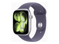 Apple Watch Series 11 (GPS) - 46 mm - silveraluminium - smart klocka med sportband - fluoroelastomer - lila dimma - bandstorlek: S/M - 64 GB - Bluetooth, Wi-Fi 4, UWB - 37.8 g MEV94QN/A