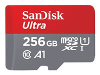 SanDisk Ultra - Flash-minneskort (microSDXC till SD-adapter inkluderad) - 256 GB - A1 / UHS Class 1 / Class10 - mikroSDXC UHS-I SDSQUAC-256G-GN6FA