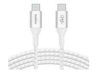 Belkin BOOST CHARGE - USB-kabel - 24 pin USB-C (hane) till 24 pin USB-C (hane) - USB 2.0 - 1 m - stöd för strömleverans på upp till 240 W - vit CAB015BT1MWH