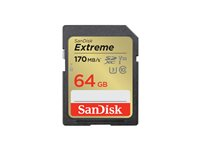 SanDisk Extreme - Flash-minneskort - 64 GB - Video Class V30 / UHS-I U3 / Class10 - SDXC UHS-I SDSDXV2-064G-GNCIN