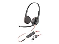 Poly Blackwire 3225 - Blackwire 3200 Series - headset - på örat - kabelansluten - 3,5 mm kontakt, USB-C - svart - Certifierad för Skype for Buisness, Cisco Jabber-certifierad, Avaya-certifierad, UC-certifierad 8X229AA