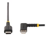StarTech.com 3ft (1m) Durable USB-C to Lightning Cable - Right-Angled Heavy Duty Aramid Fiber USB Type-C to Lightning Charging/Sync Cord - Apple MFi Certified - Rugged iPhone Lightning Cable - Lightning-kabel - 24 pin USB-C hane till Lightning hane - 1 m - svart RUSB2CLTMM1MR