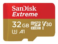 SanDisk Extreme - Flash-minneskort (adapter, microSDHC till SD inkluderad) - 32 GB - A1 / Video Class V30 / UHS-I U3 / Class10 - microSDHC UHS-I SDSQXAF-032G-GN6MA