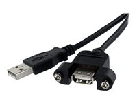 StarTech.com 1 ft Panel Mount USB Cable A to A - F/M - USB extension cable - USB (M) to USB (F) - USB 2.0 - 1 ft - molded, thumbscrews - black - USBPNLAFAM1 - USB-förlängningskabel - USB (hane) till USB (hona) - USB 2.0 - 30 cm - formpressad, tumskruvar - svart - för P/N: UUSBOTG USBPNLAFAM1
