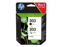 HP 303 - 2-pack - svartfärgad, färg (cyan, magenta, gul) - original - blister - bläckpatron 3YM92AE#30B