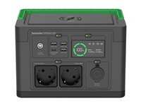 Schneider OffGrid 330 - Bärbar kraftstation - LCD, litiumjon, 2 CEE 7/3 schuko-uttag, sinusvåg, 3 USB-A, 1 USB-C, trådlös laddare - AC 230 V - 330 Watt - litiumjon - 332 Wh - utgångskontakter: 2 - svart, grön PPS330-GR