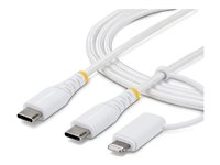 StarTech.com - USB-kabel - USB-C (hane) till USB-C (hane) - USB 2.0 - 1 m - 2-i-1, USB Power Delivery (60W), USB-strömförsörjning (30W), up to 480 Mbps, passiv, robust - vit 1M-U2-LNTC-CABLE