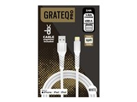 GRATEQ PRO - Lightning-kabel - USB hane till Lightning hane - 1.5 m - vit - USB Power Delivery, flätad kabel 86030GC