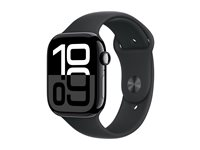 Apple Watch Series 10 (GPS) - 46 mm - jet black aluminium - smart klocka med sportband - fluoroelastomer - svart - bandstorlek: M/L - 64 GB - Wi-Fi 4, UWB, Bluetooth - 36.4 g MWWQ3QN/A
