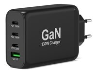 PORT Connect - Strömadapter - GaN - 130 Watt - 5 A - PD, QC 3.0 - 4 utdatakontakter (USB typ A, 3 x USB-C) - på kabel: USB-C - Europa 902107EU