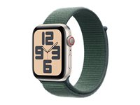 Apple Watch SE (GPS + Cellular) - 2a generation - 44 mm - stjärnljusaluminium - smart klocka med sportögla - mjukt nylon i dubbla lager - sjögrön - handledsstorlek: 130-200 mm - 32 GB - LTE, Wi-Fi 4, Bluetooth - 4G - 33 g MXGV3QN/A