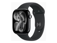 Apple Watch Series 11 (GPS + Cellular) - 46 mm - jet black aluminium - smart klocka med sportband - fluoroelastomer - svart - bandstorlek: M/L - 64 GB - LTE, Wi-Fi 4, UWB, Bluetooth - 5G - 36.9 g MFC44QN/A
