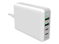 Insmat - Strömadapter - GaN - 100 Watt - 5 A - PD 3.0, QC 3.0 - 4 utdatakontakter (2 x 9-stifts USB typ A, 2 x USB-C) - vit 530-1100