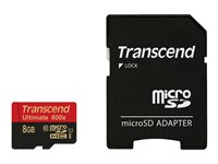 Transcend Ultimate - Flash-minneskort (adapter, microSDHC till SD inkluderad) - 8 GB - UHS Class 1 / Class10 - 600x - microSDHC UHS-I TS8GUSDHC10U1